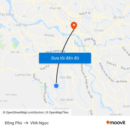 Đồng Phú to Vĩnh Ngọc map