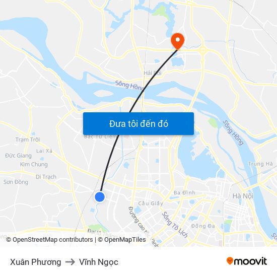 Xuân Phương to Vĩnh Ngọc map