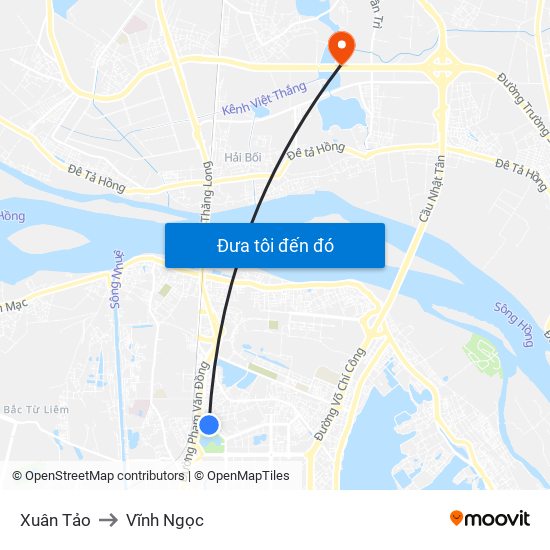 Xuân Tảo to Vĩnh Ngọc map