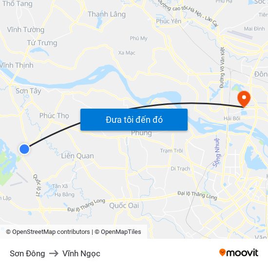 Sơn Đông to Vĩnh Ngọc map