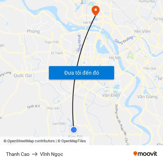 Thanh Cao to Vĩnh Ngọc map