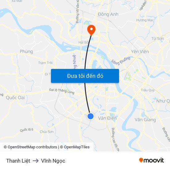 Thanh Liệt to Vĩnh Ngọc map