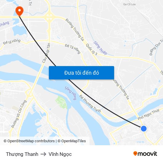 Thượng Thanh to Vĩnh Ngọc map