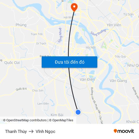 Thanh Thùy to Vĩnh Ngọc map