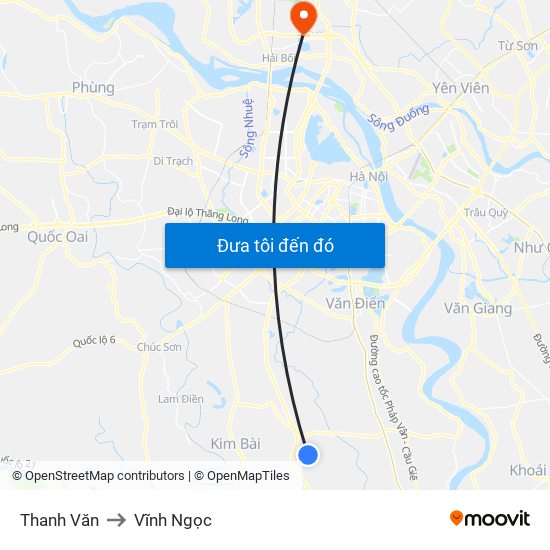 Thanh Văn to Vĩnh Ngọc map