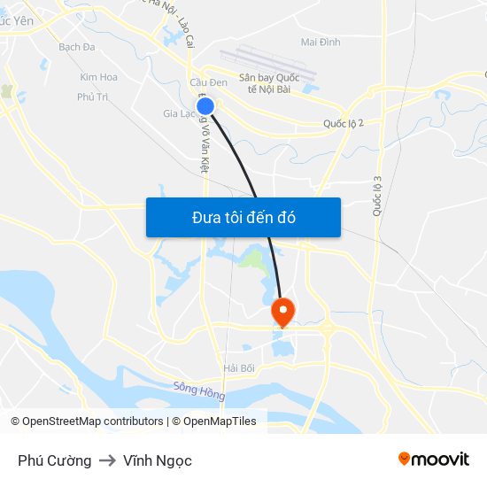 Phú Cường to Vĩnh Ngọc map