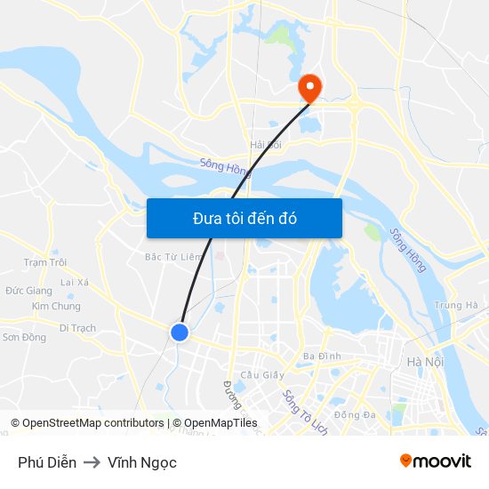 Phú Diễn to Vĩnh Ngọc map