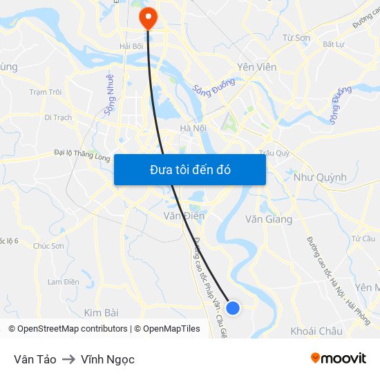 Vân Tảo to Vĩnh Ngọc map