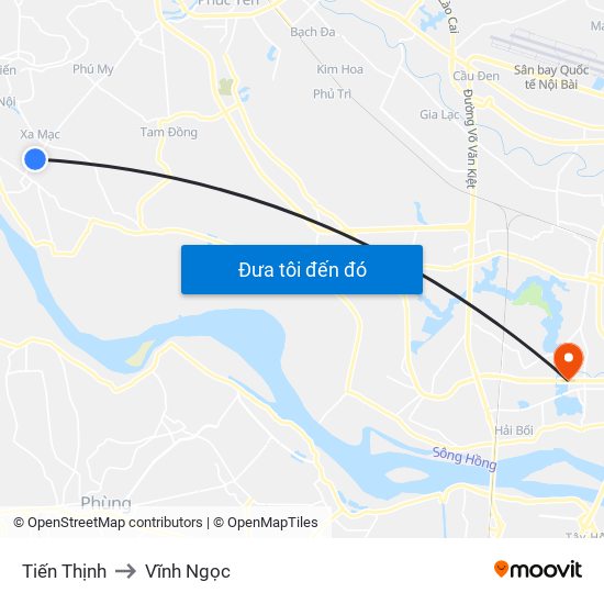 Tiến Thịnh to Vĩnh Ngọc map