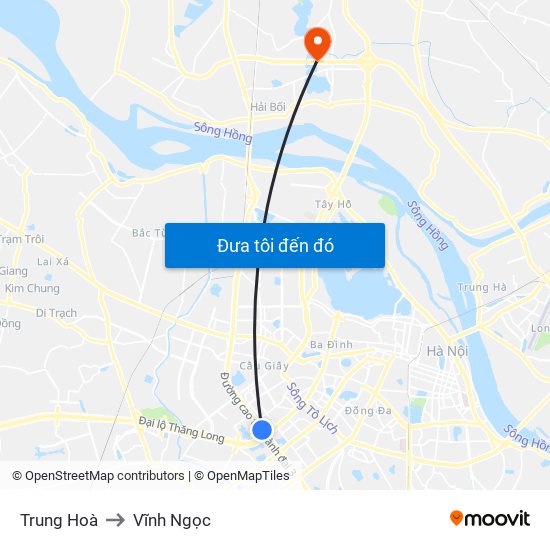 Trung Hoà to Vĩnh Ngọc map