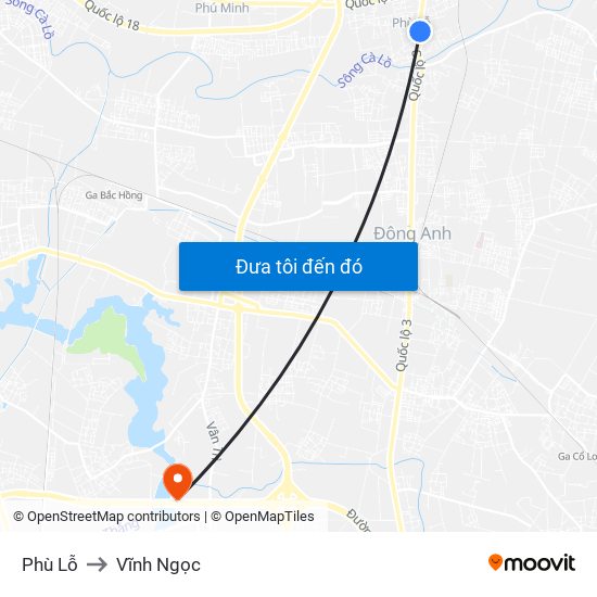 Phù Lỗ to Vĩnh Ngọc map