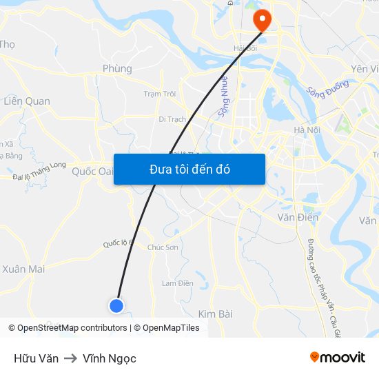 Hữu Văn to Vĩnh Ngọc map