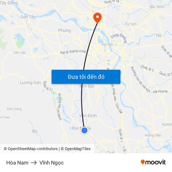 Hòa Nam to Vĩnh Ngọc map