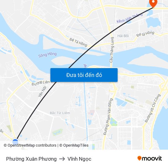 Phường Xuân Phương to Vĩnh Ngọc map