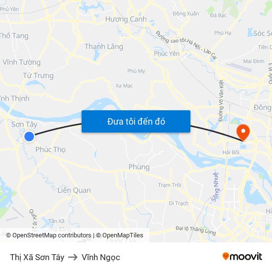 Thị Xã Sơn Tây to Vĩnh Ngọc map