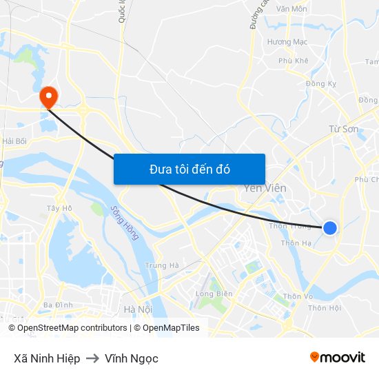 Xã Ninh Hiệp to Vĩnh Ngọc map