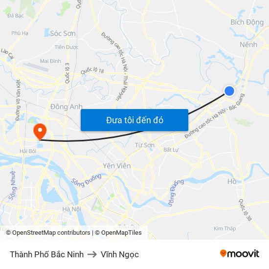 Thành Phố Bắc Ninh to Vĩnh Ngọc map