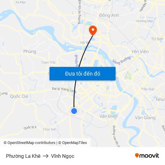 Phường La Khê to Vĩnh Ngọc map