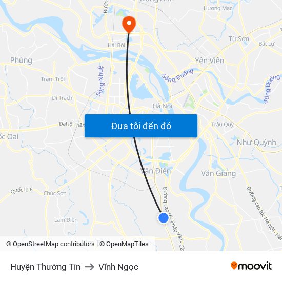 Huyện Thường Tín to Vĩnh Ngọc map