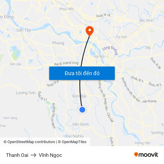 Thanh Oai to Vĩnh Ngọc map