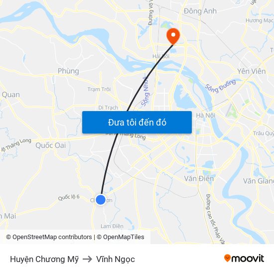 Huyện Chương Mỹ to Vĩnh Ngọc map