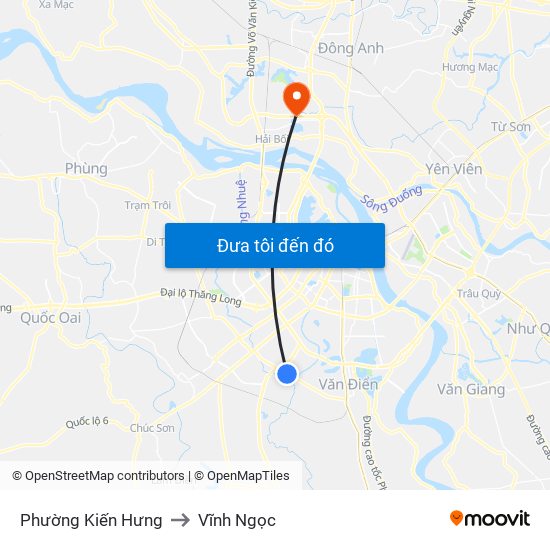 Phường Kiến Hưng to Vĩnh Ngọc map