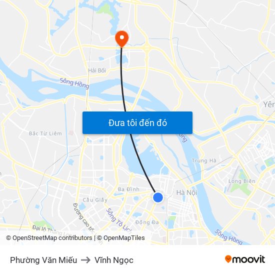 Phường Văn Miếu to Vĩnh Ngọc map