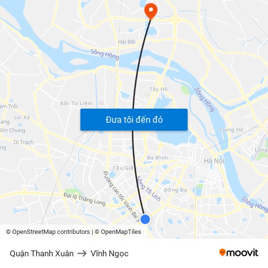 Quận Thanh Xuân to Vĩnh Ngọc map