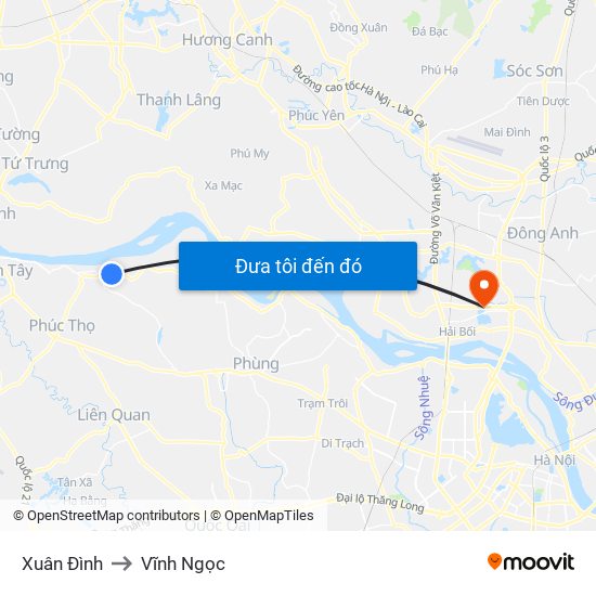 Xuân Đình to Vĩnh Ngọc map