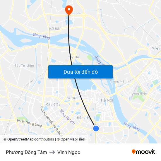 Phường Đồng Tâm to Vĩnh Ngọc map