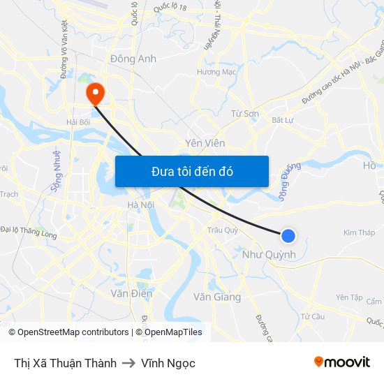 Thị Xã Thuận Thành to Vĩnh Ngọc map