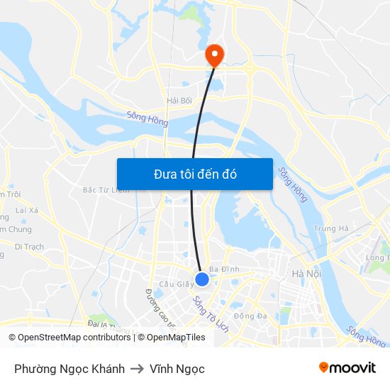 Phường Ngọc Khánh to Vĩnh Ngọc map