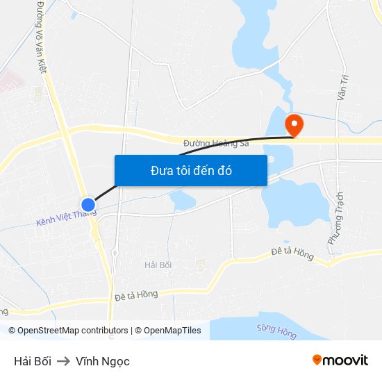 Hải Bối to Vĩnh Ngọc map