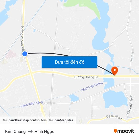 Kim Chung to Vĩnh Ngọc map