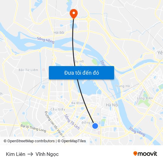 Kim Liên to Vĩnh Ngọc map