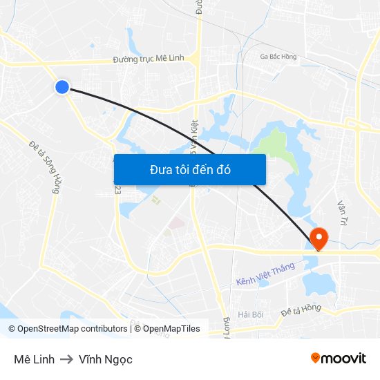 Mê Linh to Vĩnh Ngọc map