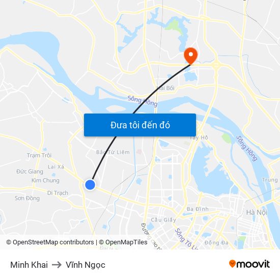 Minh Khai to Vĩnh Ngọc map