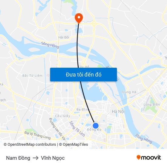 Nam Đồng to Vĩnh Ngọc map