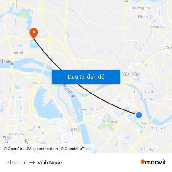 Phúc Lợi to Vĩnh Ngọc map