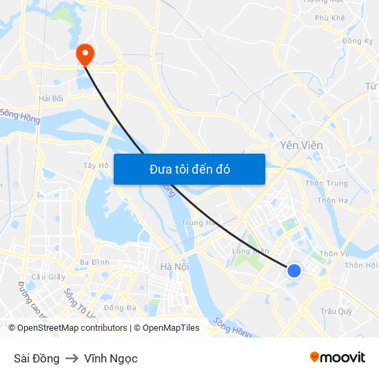 Sài Đồng to Vĩnh Ngọc map