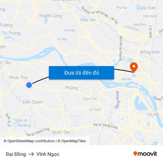 Đại Đồng to Vĩnh Ngọc map