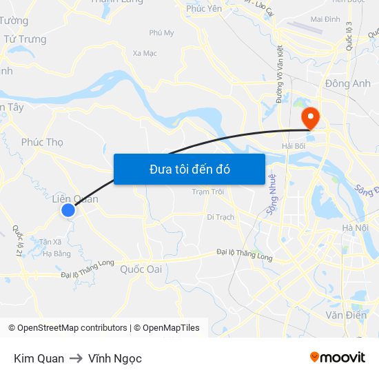 Kim Quan to Vĩnh Ngọc map