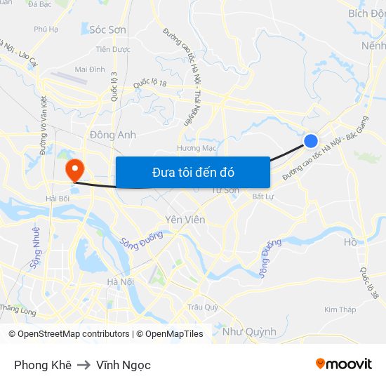 Phong Khê to Vĩnh Ngọc map