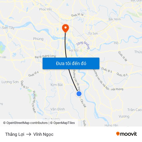 Thắng Lợi to Vĩnh Ngọc map