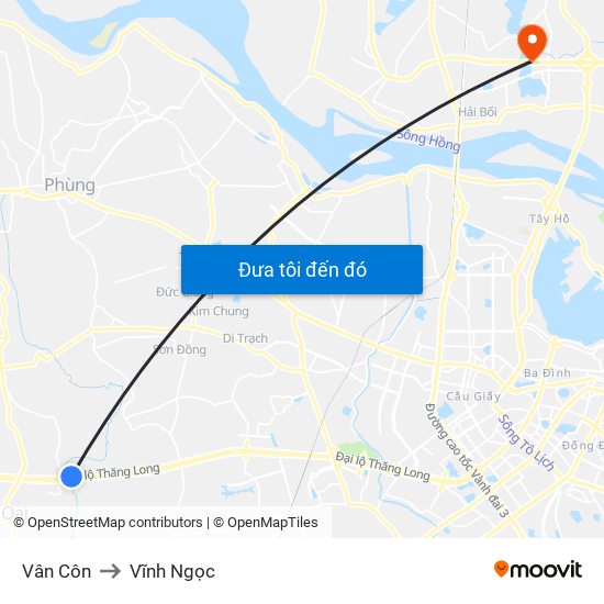 Vân Côn to Vĩnh Ngọc map