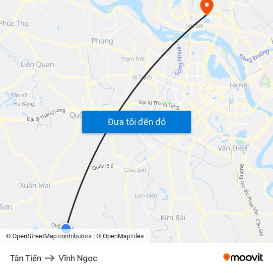 Tân Tiến to Vĩnh Ngọc map