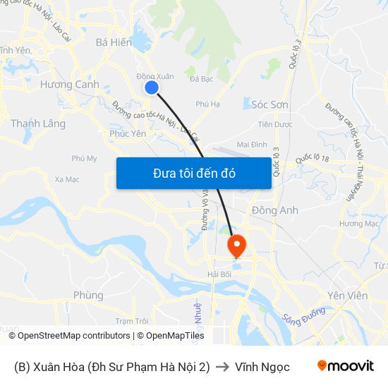 (B) Xuân Hòa (Đh Sư Phạm Hà Nội 2) to Vĩnh Ngọc map