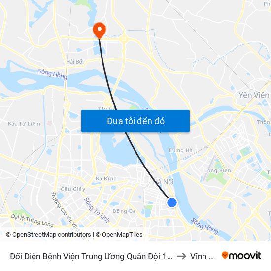 Đối Diện Bệnh Viện Trung Ương Quân Đội 108 - Trần Hưng Đạo to Vĩnh Ngọc map