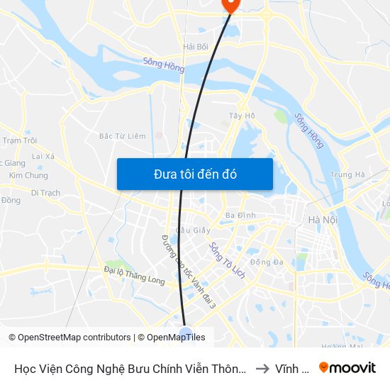 Học Viện Công Nghệ Bưu Chính Viễn Thông - Trần Phú (Hà Đông) to Vĩnh Ngọc map