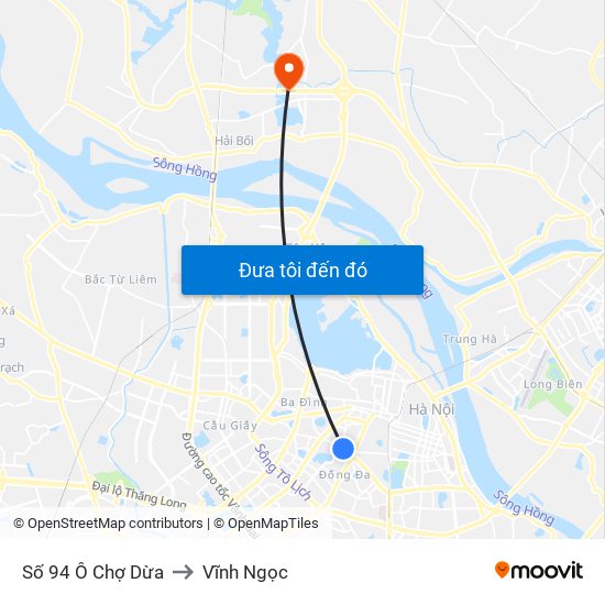 Số 94 Ô Chợ Dừa to Vĩnh Ngọc map